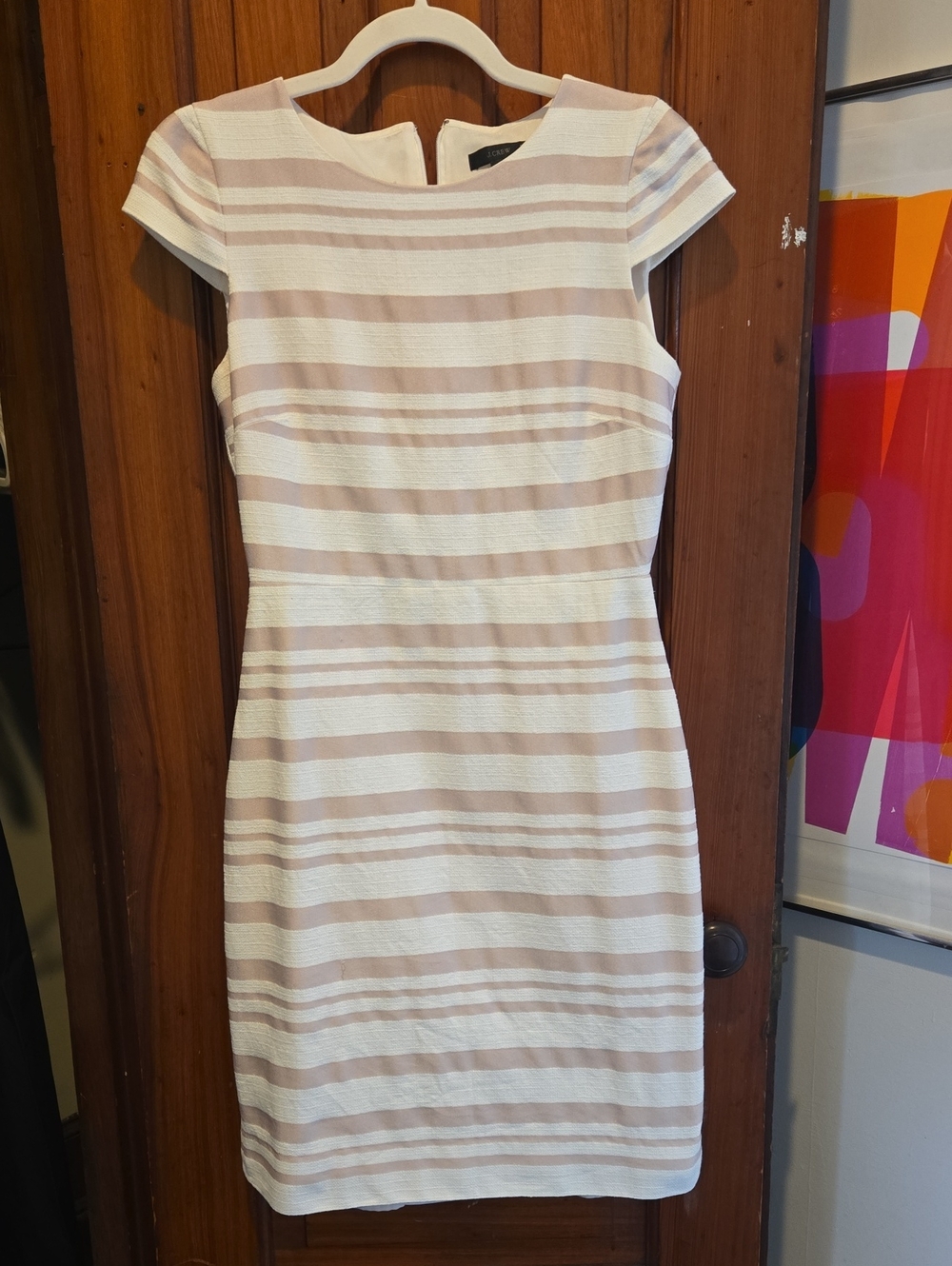 J Crew Striped Ivory and Blush Cap-Sleeve Sheath Dress - Size 2